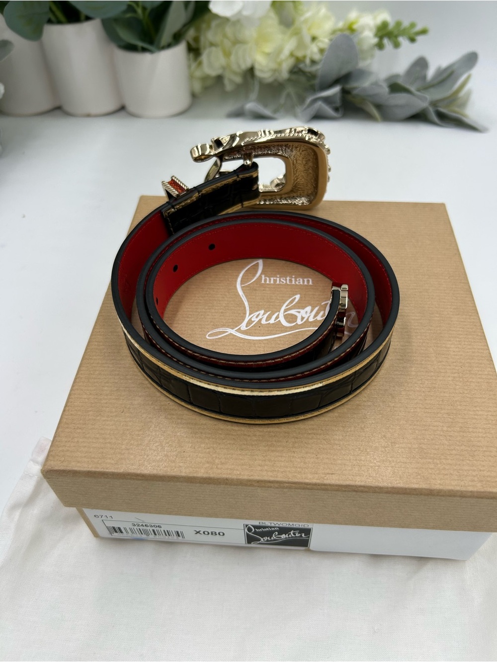 Women's Christian Louboutin GIDDY logo buckle belt size 80 cm/30 inches - Picture 2 of 9